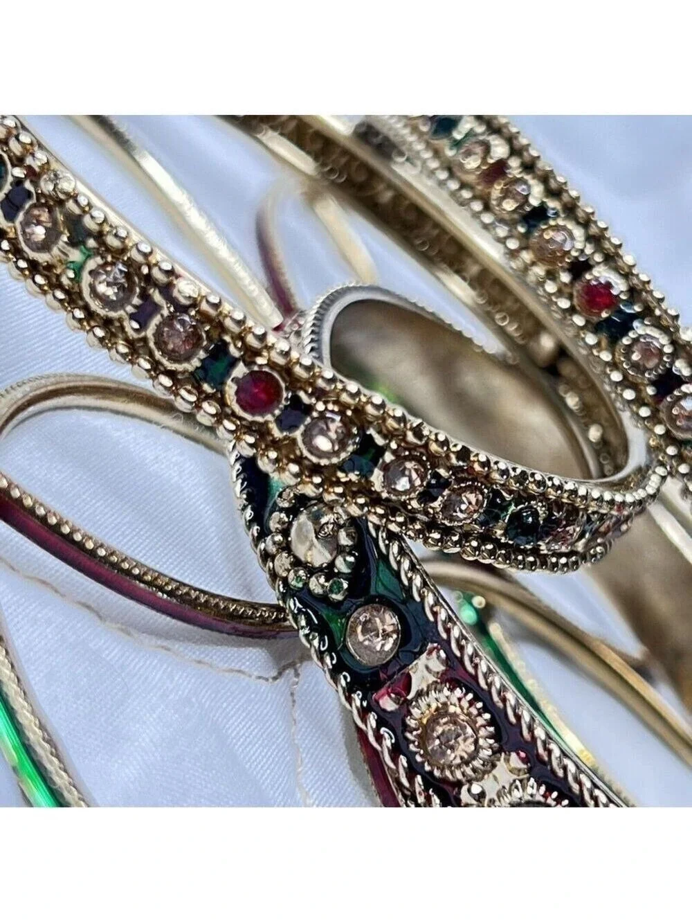 Indian 9 Bangle Bracelets Ethnic Bollywood Gold Red Green Party Holiday Jewelry